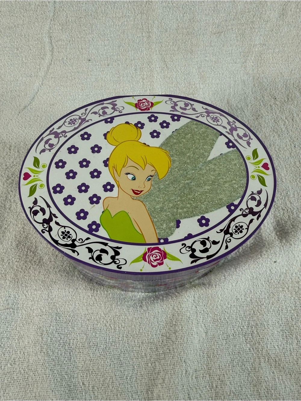Disney 2013 Purple TinkerBell Floral Round Music Jewelry Box with Mirror